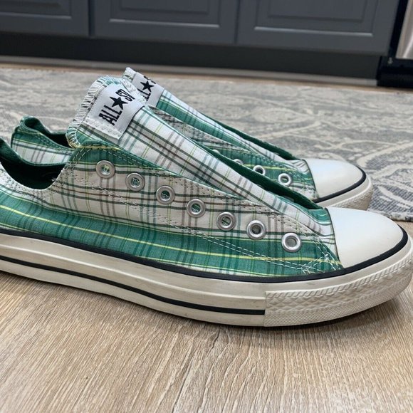 Converse Green and White Plaid Sneakers - Picture 1 of 9